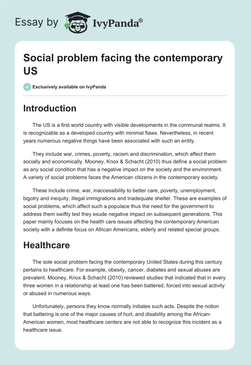 Social problem facing the contemporary US. Page 1