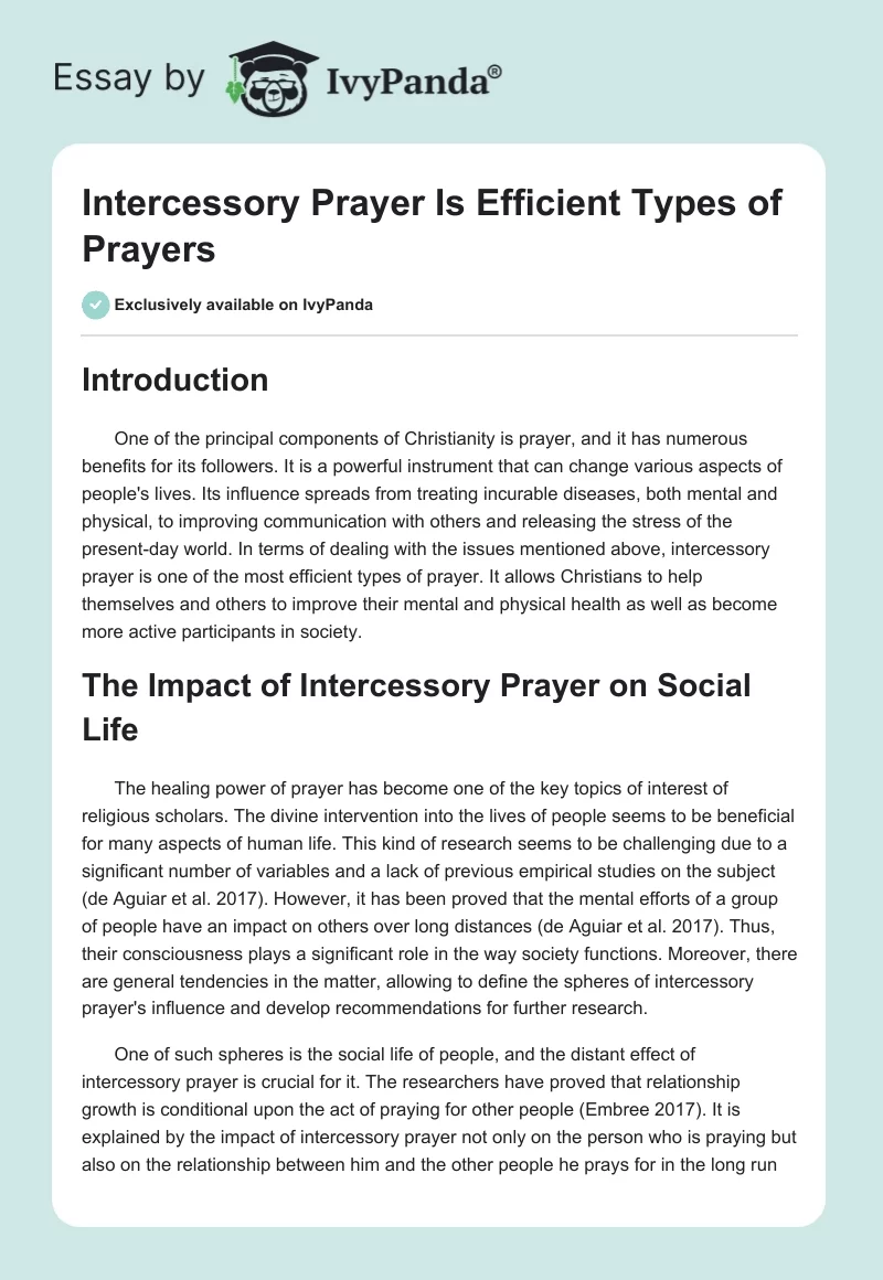Intercessory Prayer Is Efficient Types of Prayers. Page 1