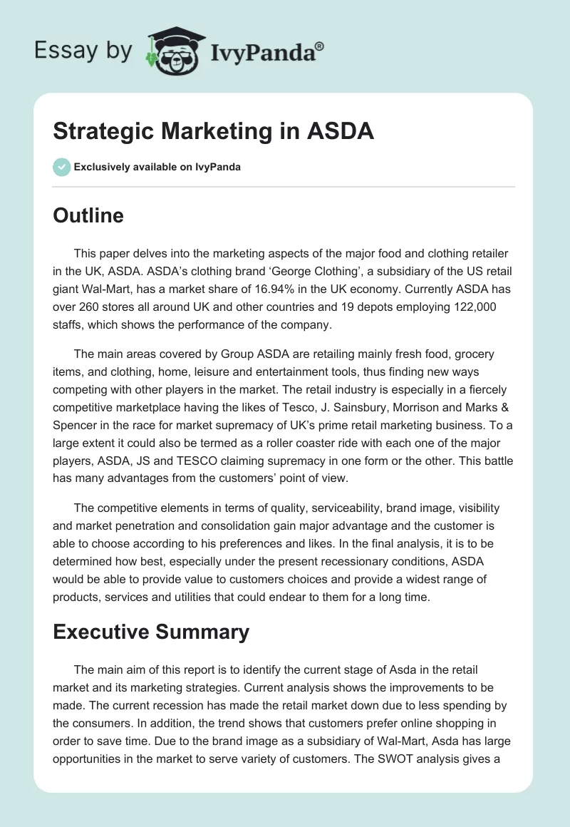 Strategic Marketing in ASDA. Page 1
