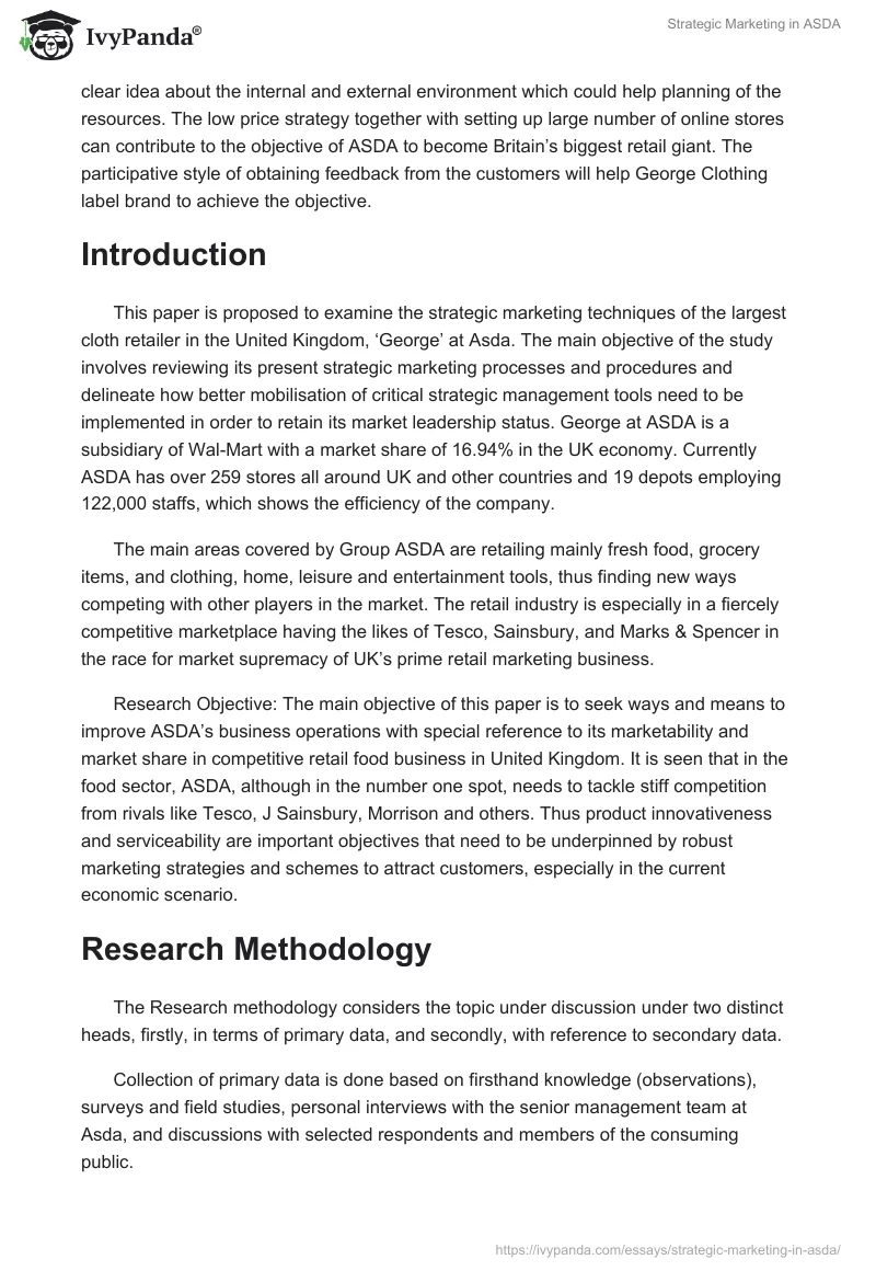 Strategic Marketing in ASDA. Page 2