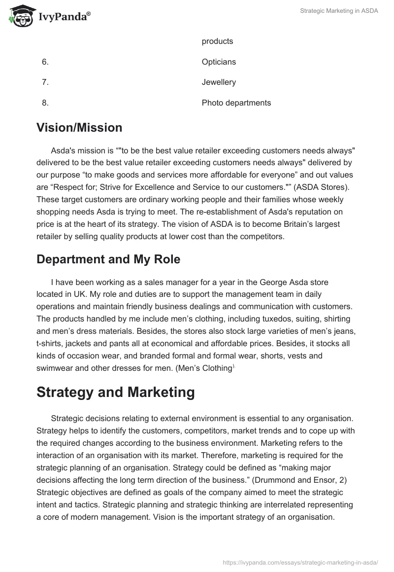 Strategic Marketing in ASDA. Page 5