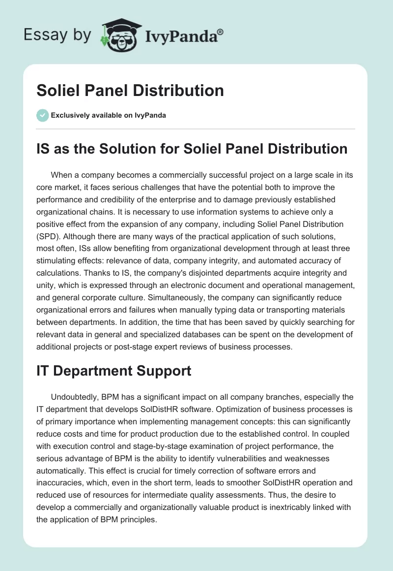 Soliel Panel Distribution. Page 1