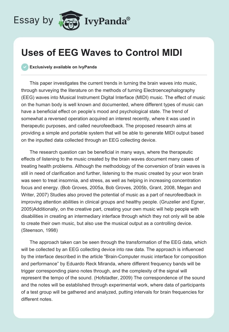 Uses of EEG Waves to Control MIDI. Page 1