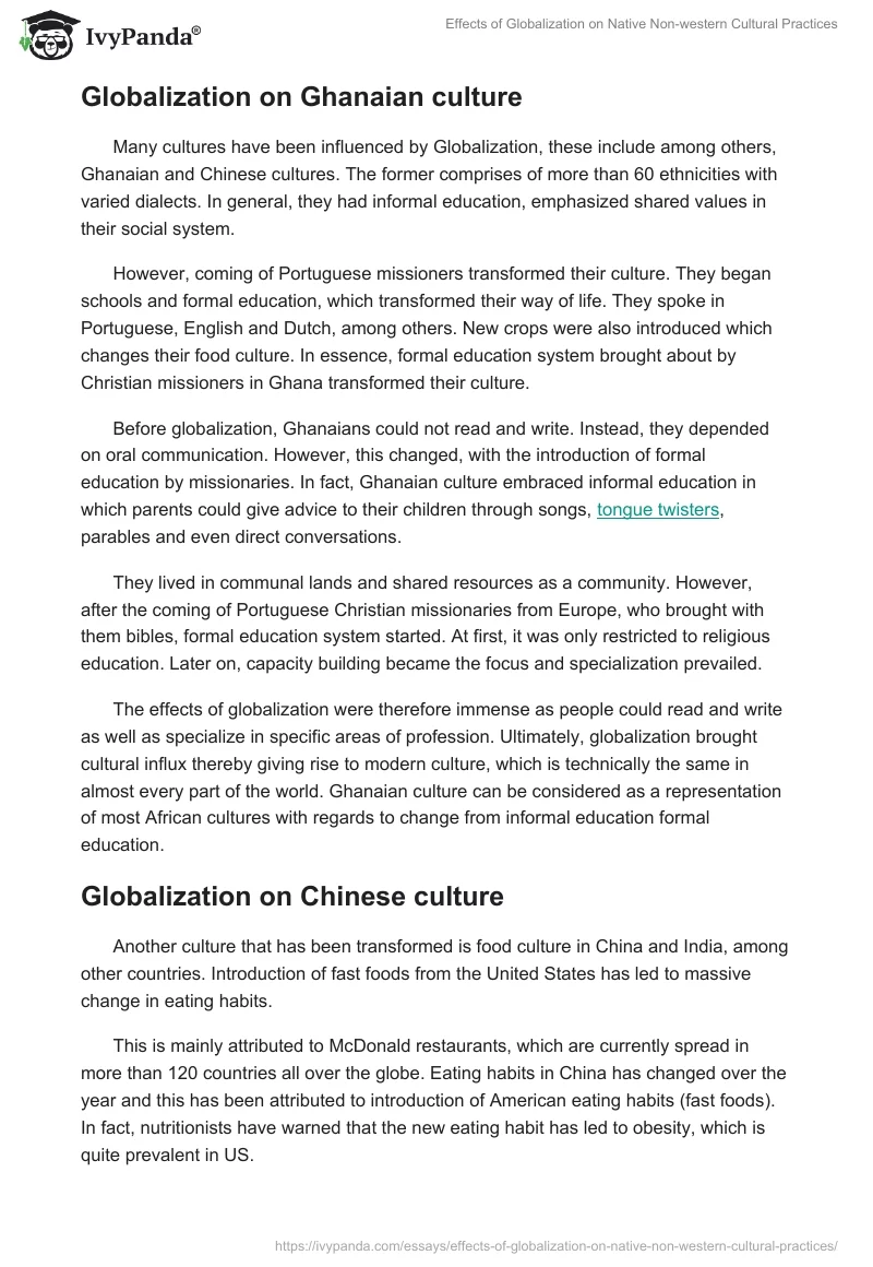 Effects of Globalization on Native Non-Western Cultural Practices. Page 3