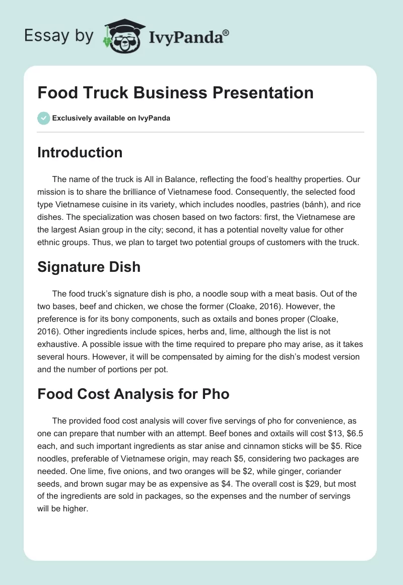 Food Truck Business Presentation. Page 1