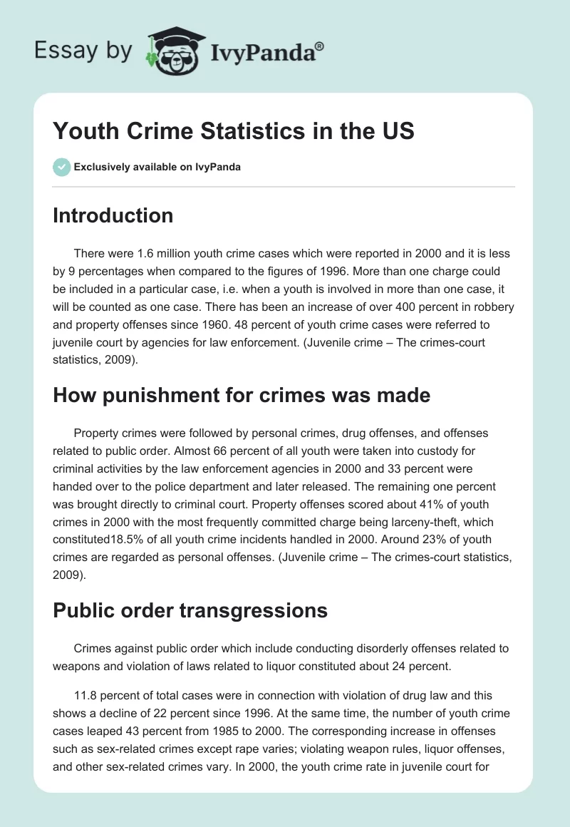 Youth Crime Statistics in the US. Page 1