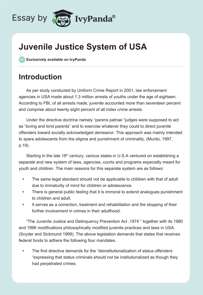 Juvenile Justice System of USA. Page 1