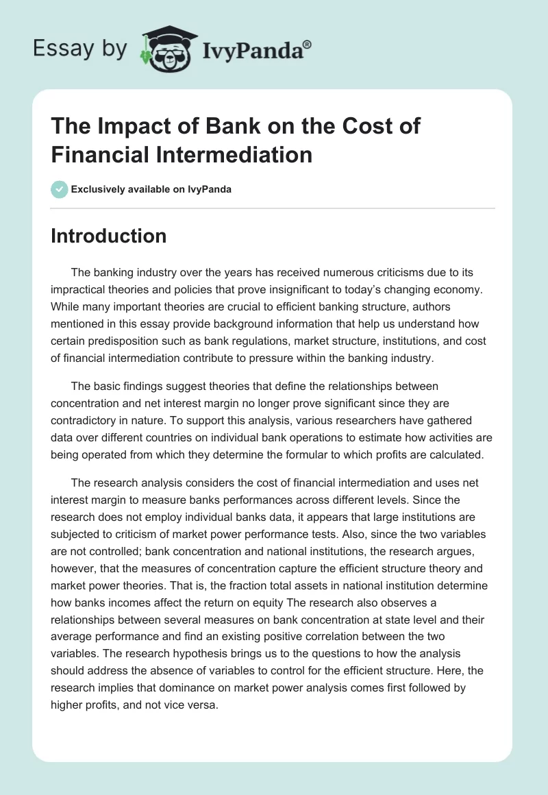 The Impact of Bank on the Cost of Financial Intermediation. Page 1