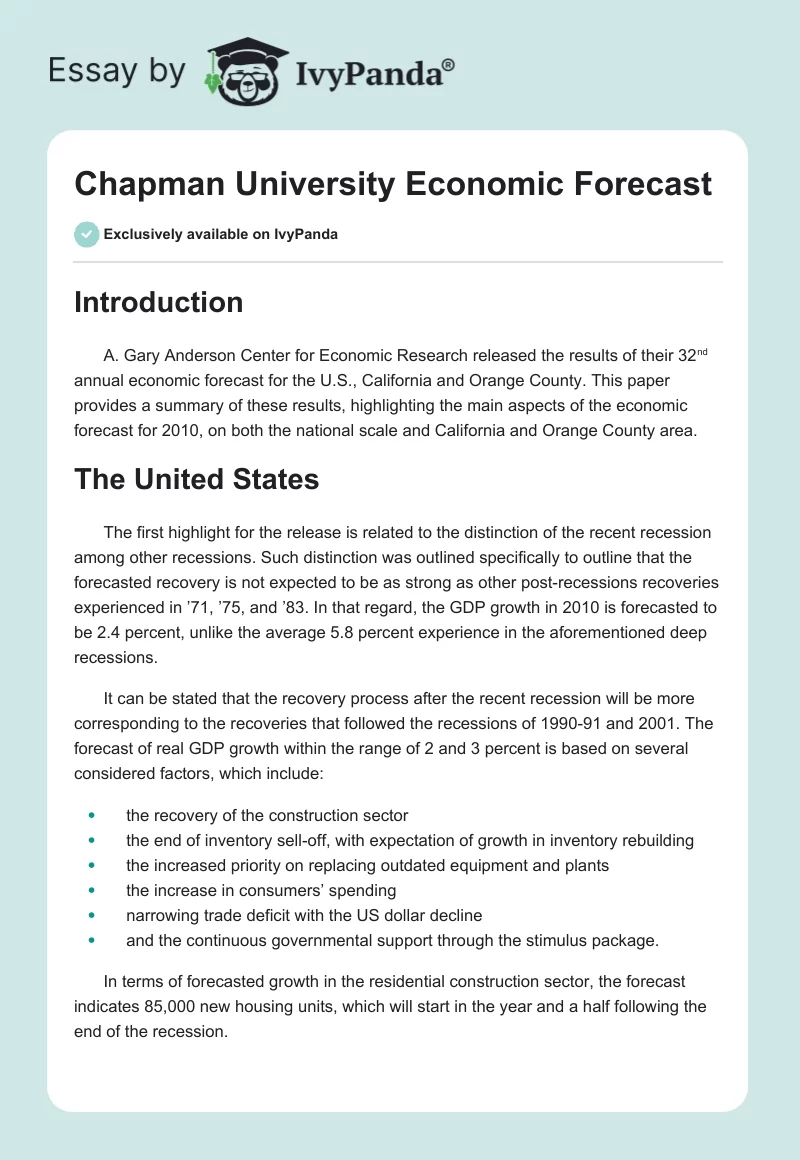 Chapman University Economic Forecast. Page 1