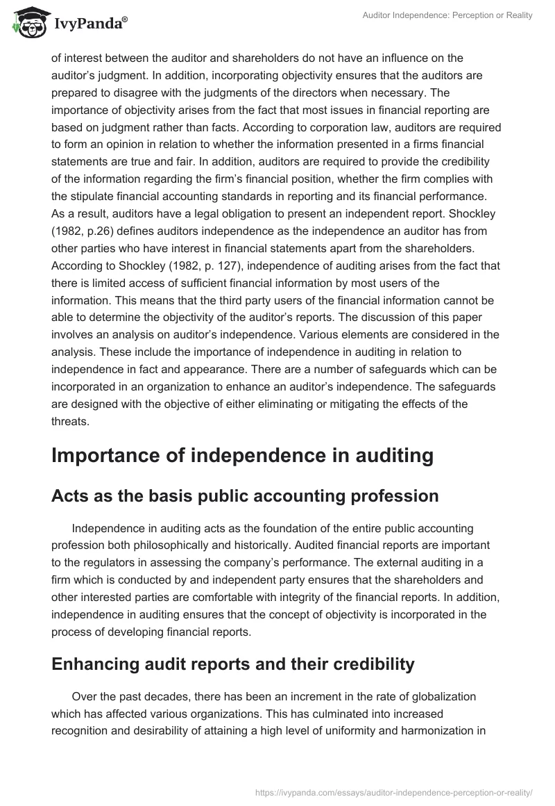 Auditor Independence: Perception or Reality. Page 2