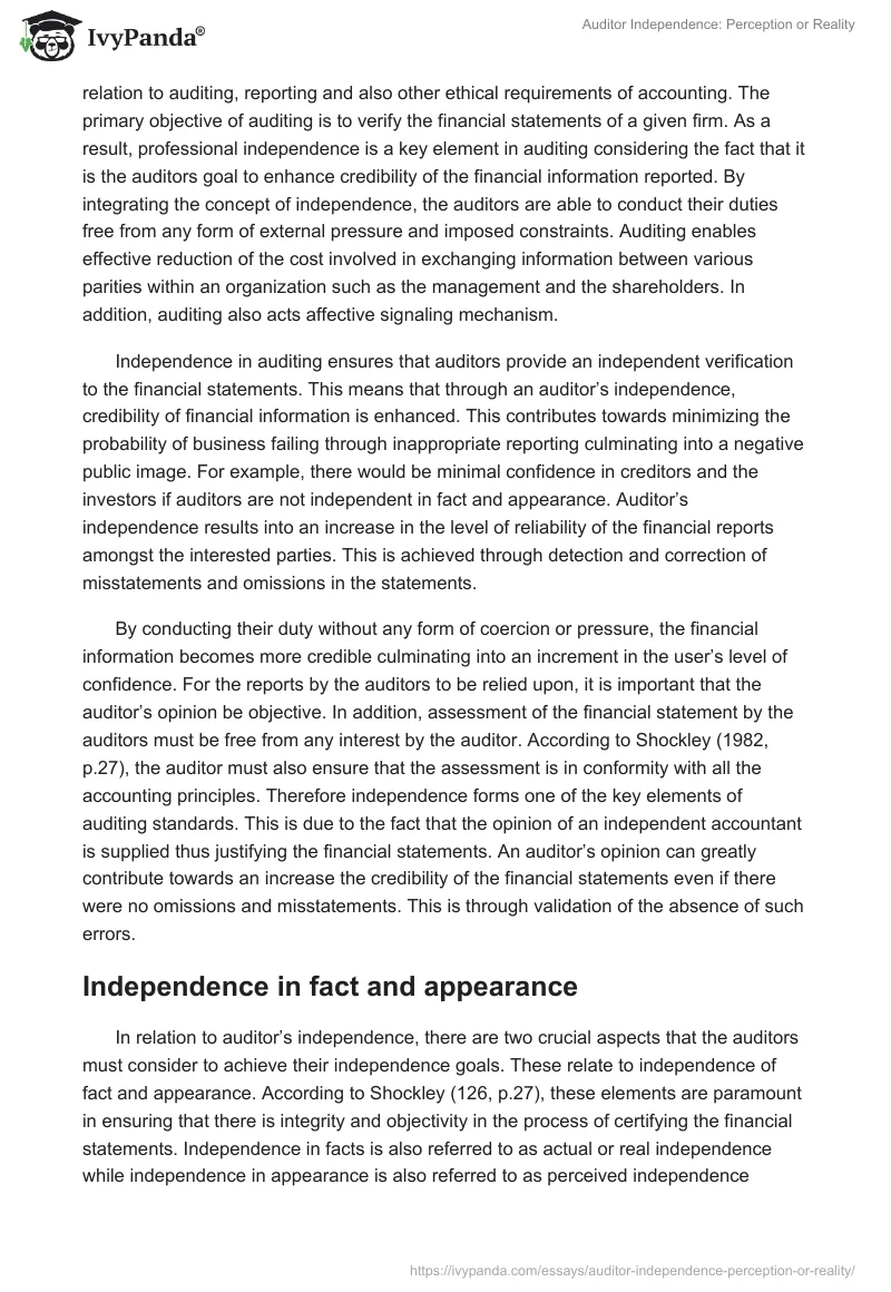 Auditor Independence: Perception or Reality. Page 3