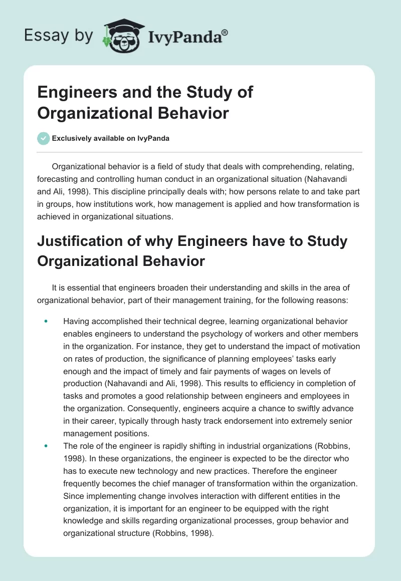Engineers and the Study of Organizational Behavior. Page 1