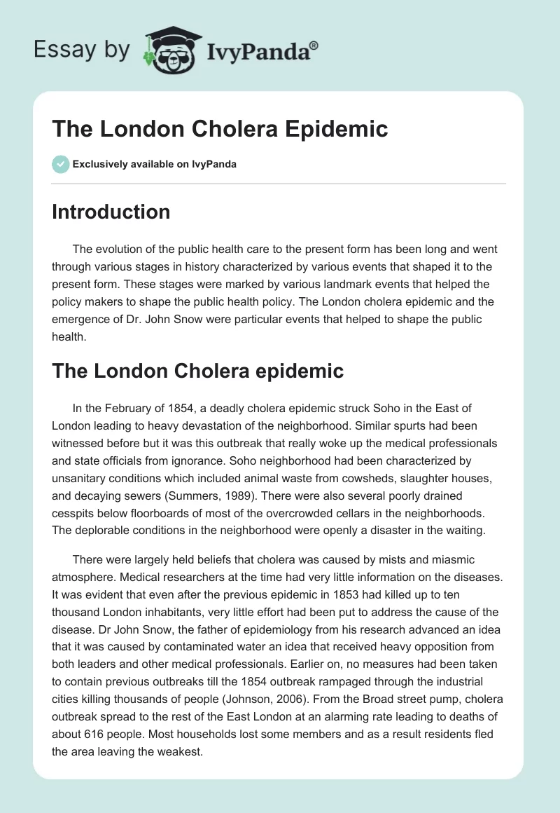 The London Cholera Epidemic. Page 1