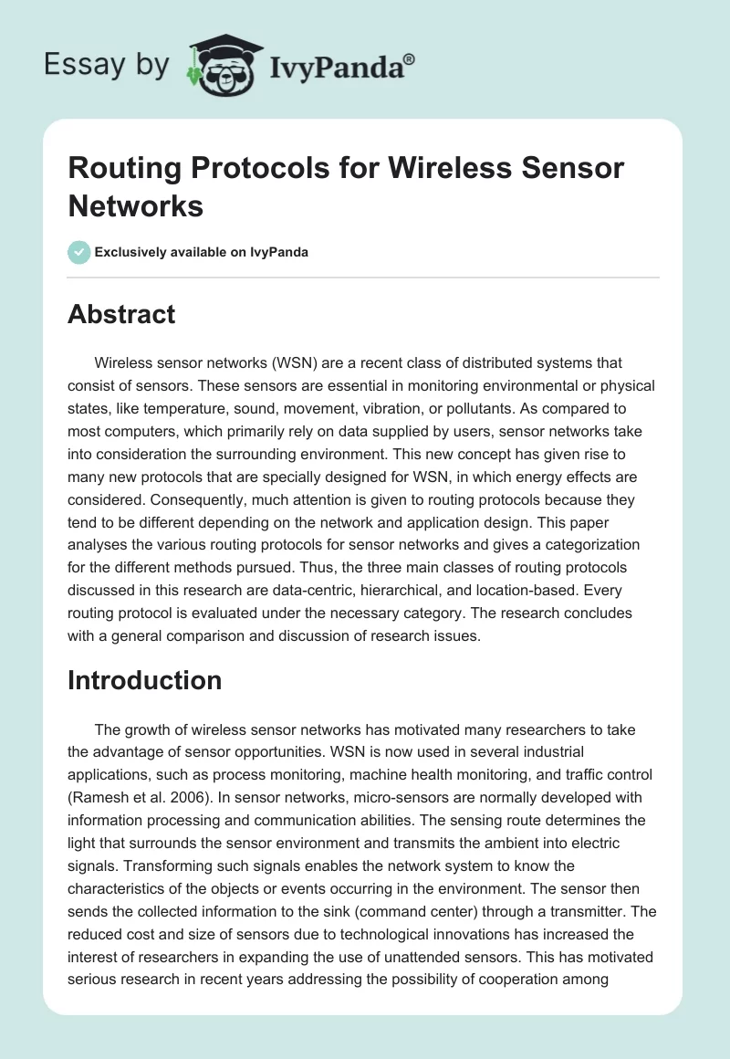 Routing Protocols for Wireless Sensor Networks. Page 1