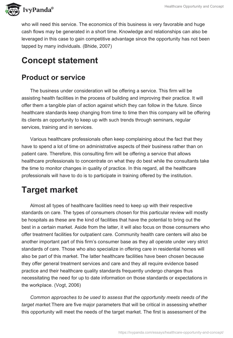 Healthcare Opportunity and Concept. Page 2