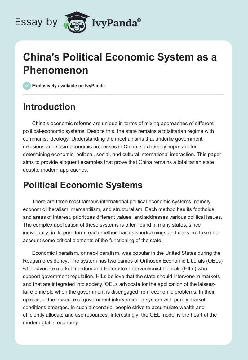 China's Political Economic System as a Phenomenon. Page 1