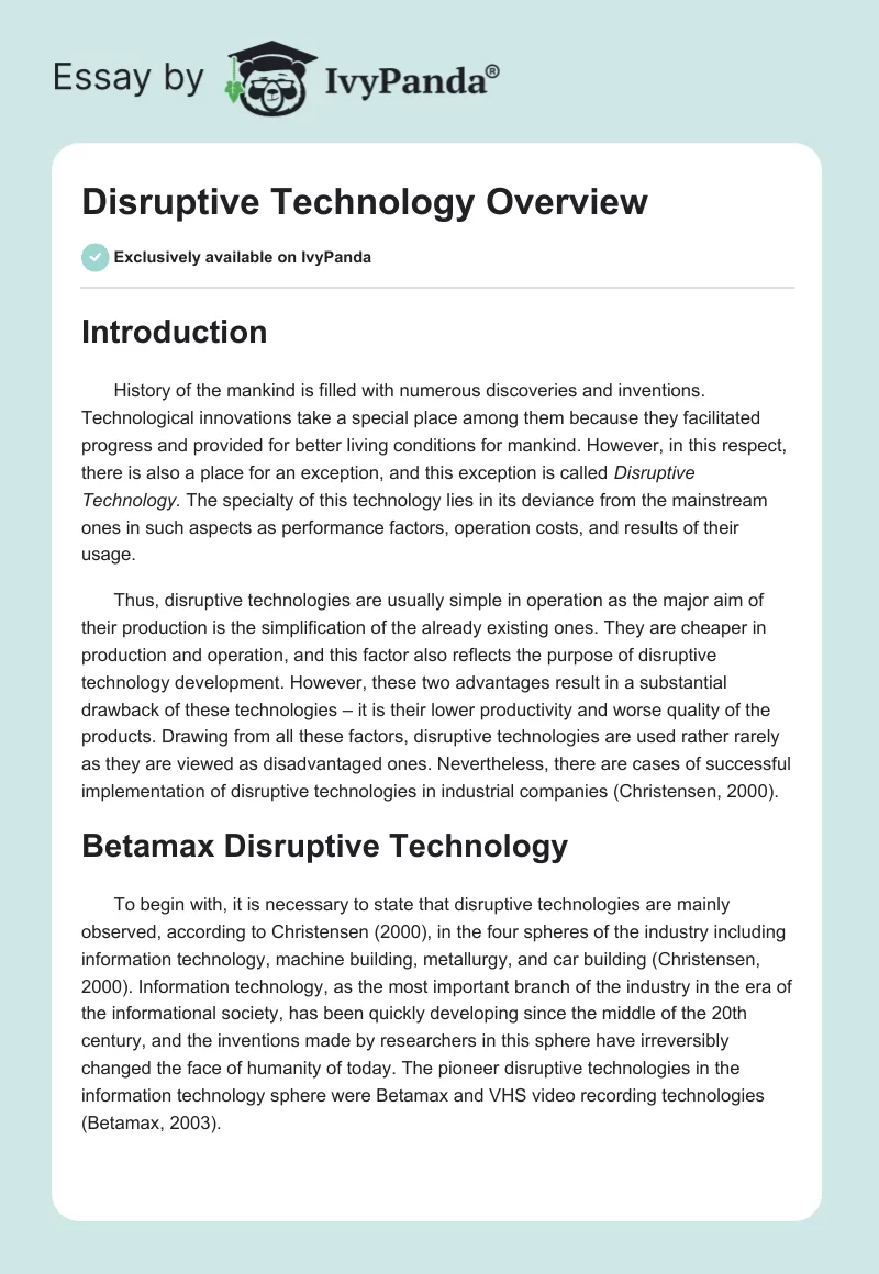 Disruptive Technology Overview. Page 1