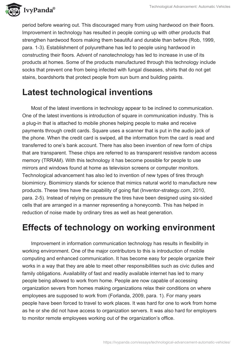 Technological Advancement: Automatic Vehicles. Page 4