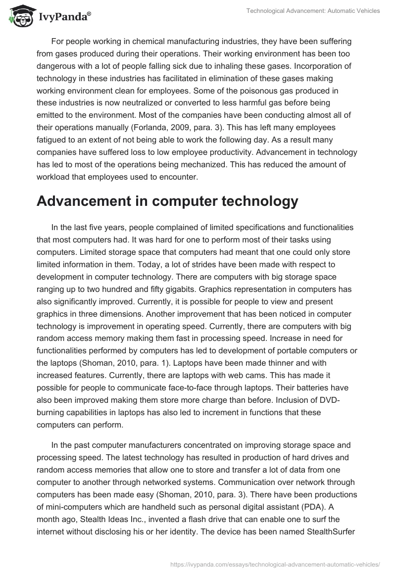 Technological Advancement: Automatic Vehicles. Page 5