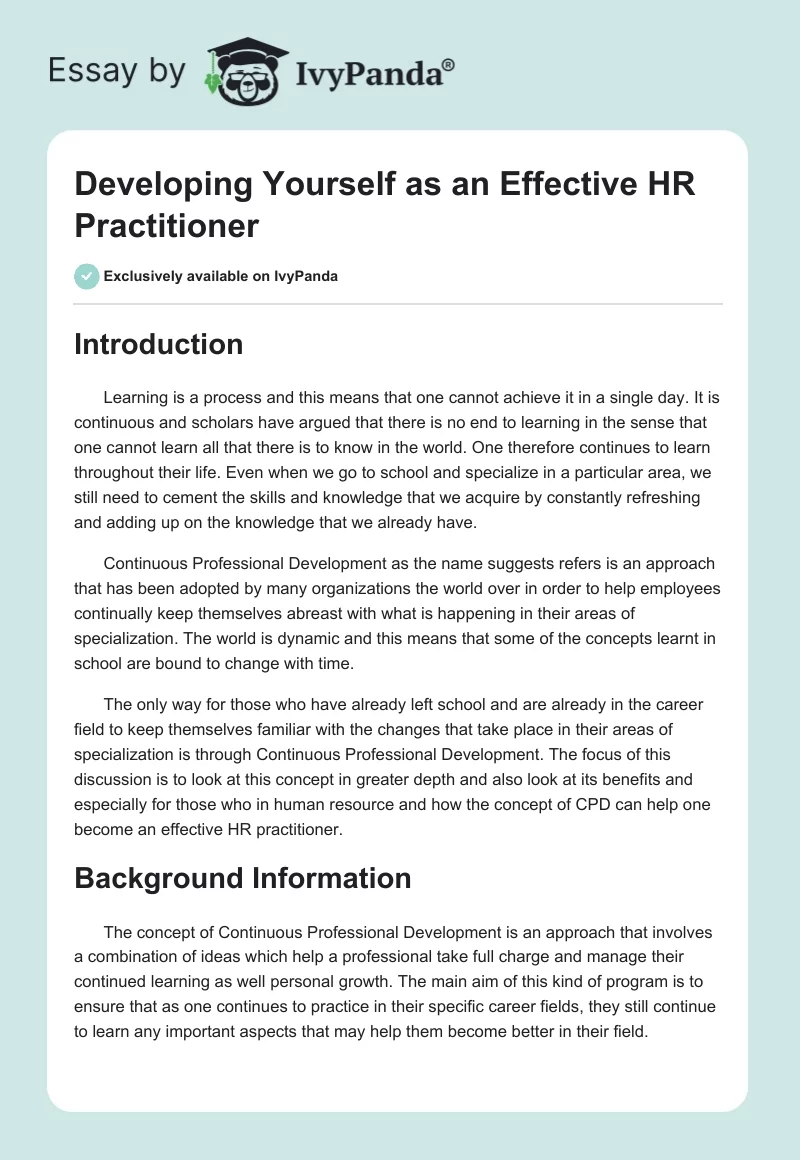 Developing Yourself as an Effective HR Practitioner. Page 1