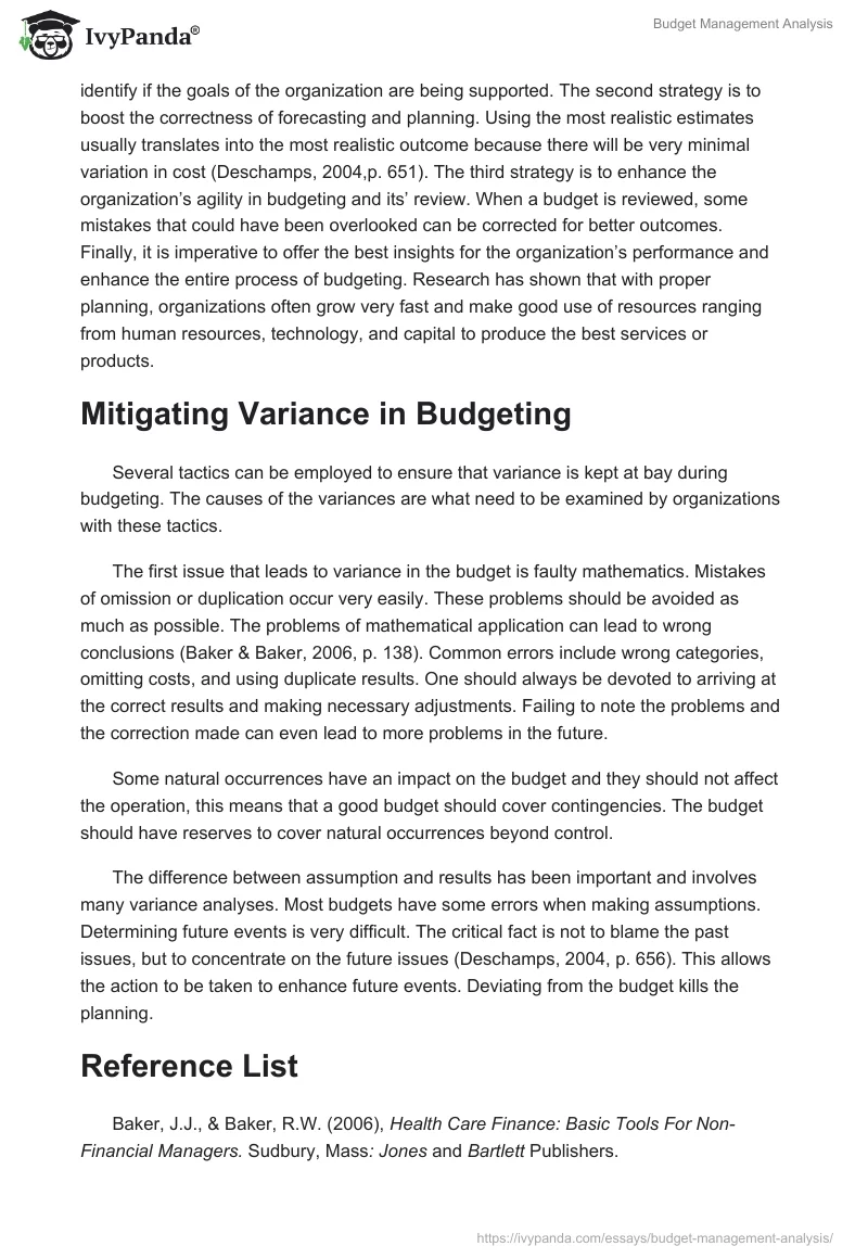 Budget Management Analysis. Page 4