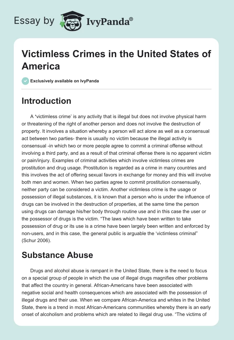 Victimless Crimes in the United States of America. Page 1