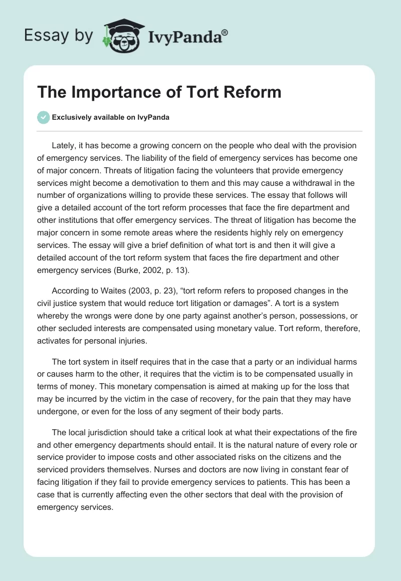 The Importance of Tort Reform. Page 1