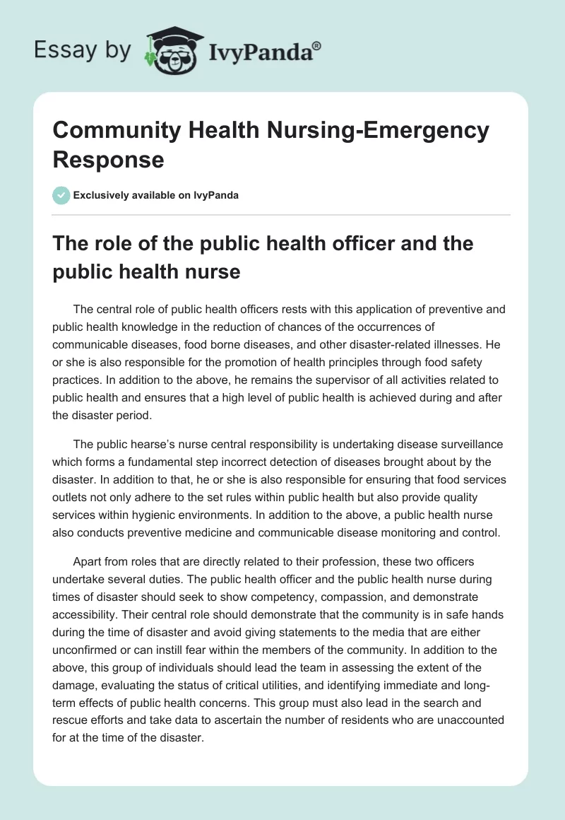 Community Health Nursing-Emergency Response. Page 1