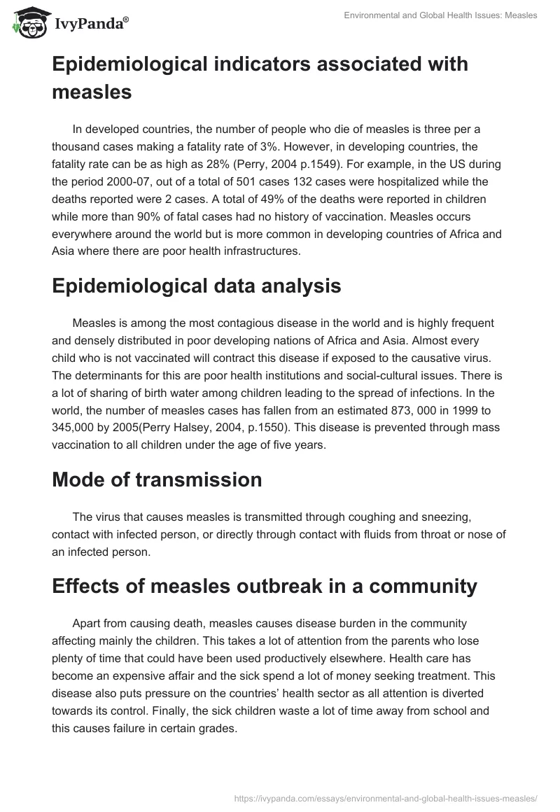 Environmental and Global Health Issues: Measles. Page 2