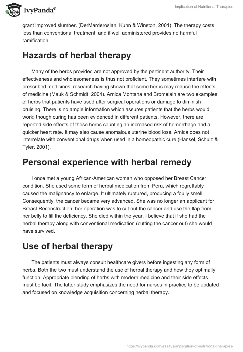Implication of Nutritional Therapies. Page 2