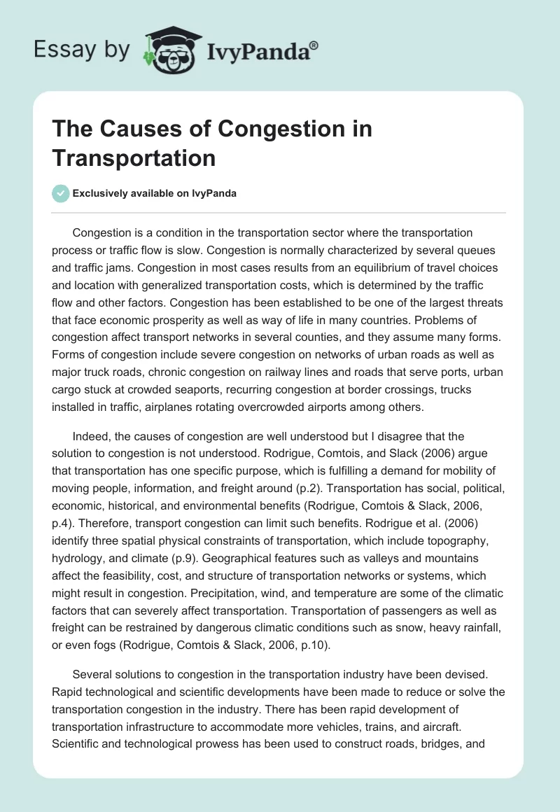 The Causes of Congestion in Transportation. Page 1