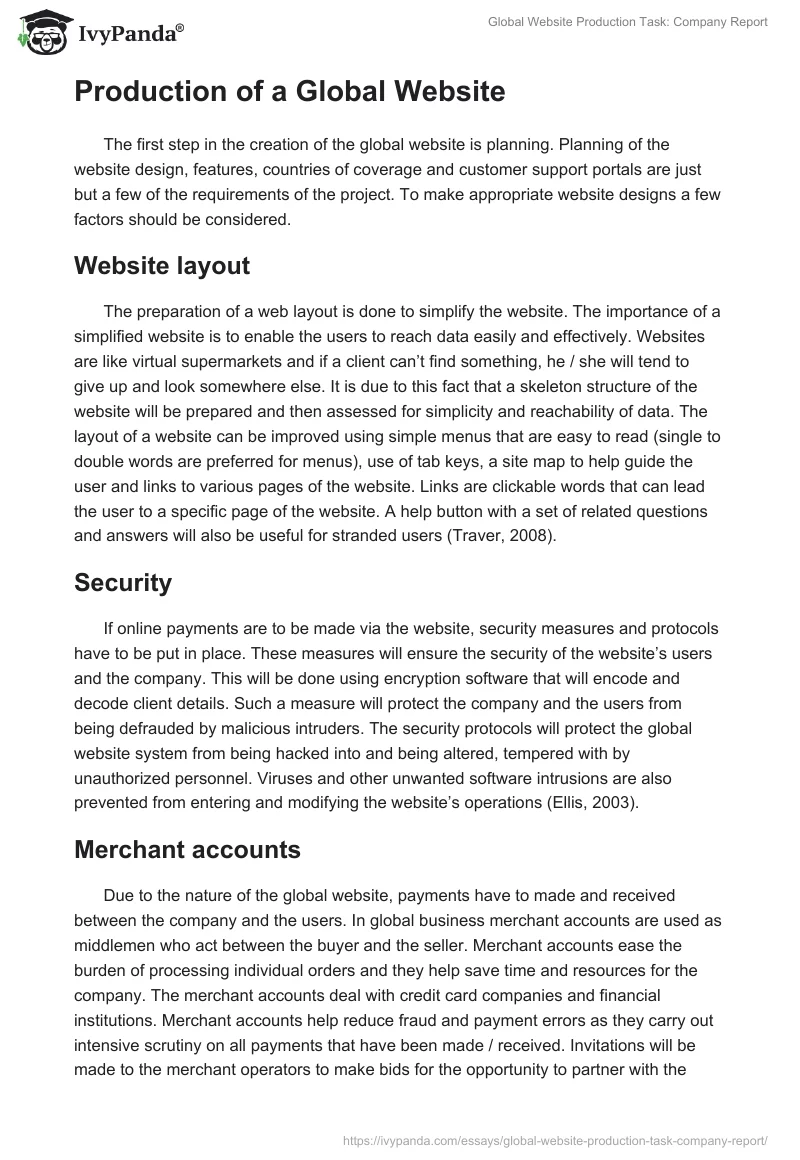 Global Website Production Task: Company Report. Page 2