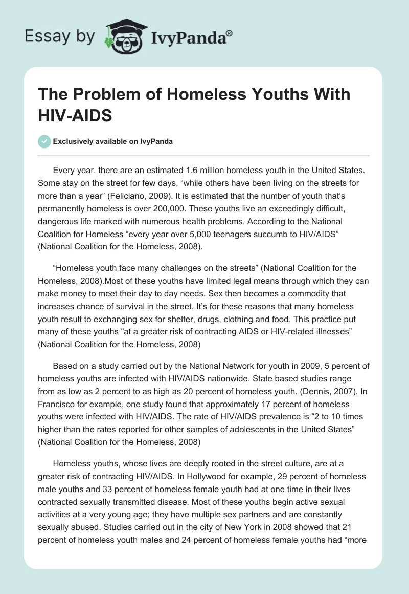 The Problem of Homeless Youths With HIV-AIDS. Page 1