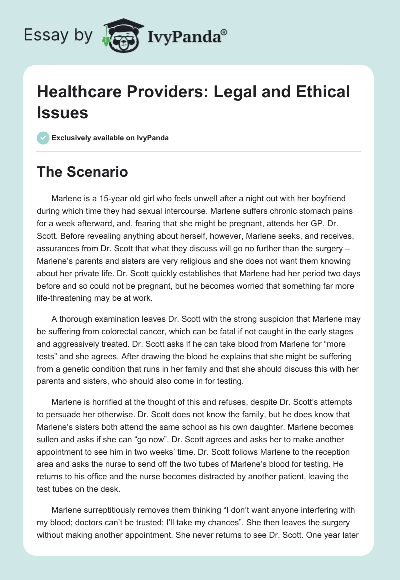Healthcare Providers: Legal and Ethical Issues. Page 1
