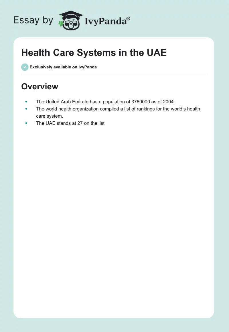 Health Care Systems in the UAE. Page 1
