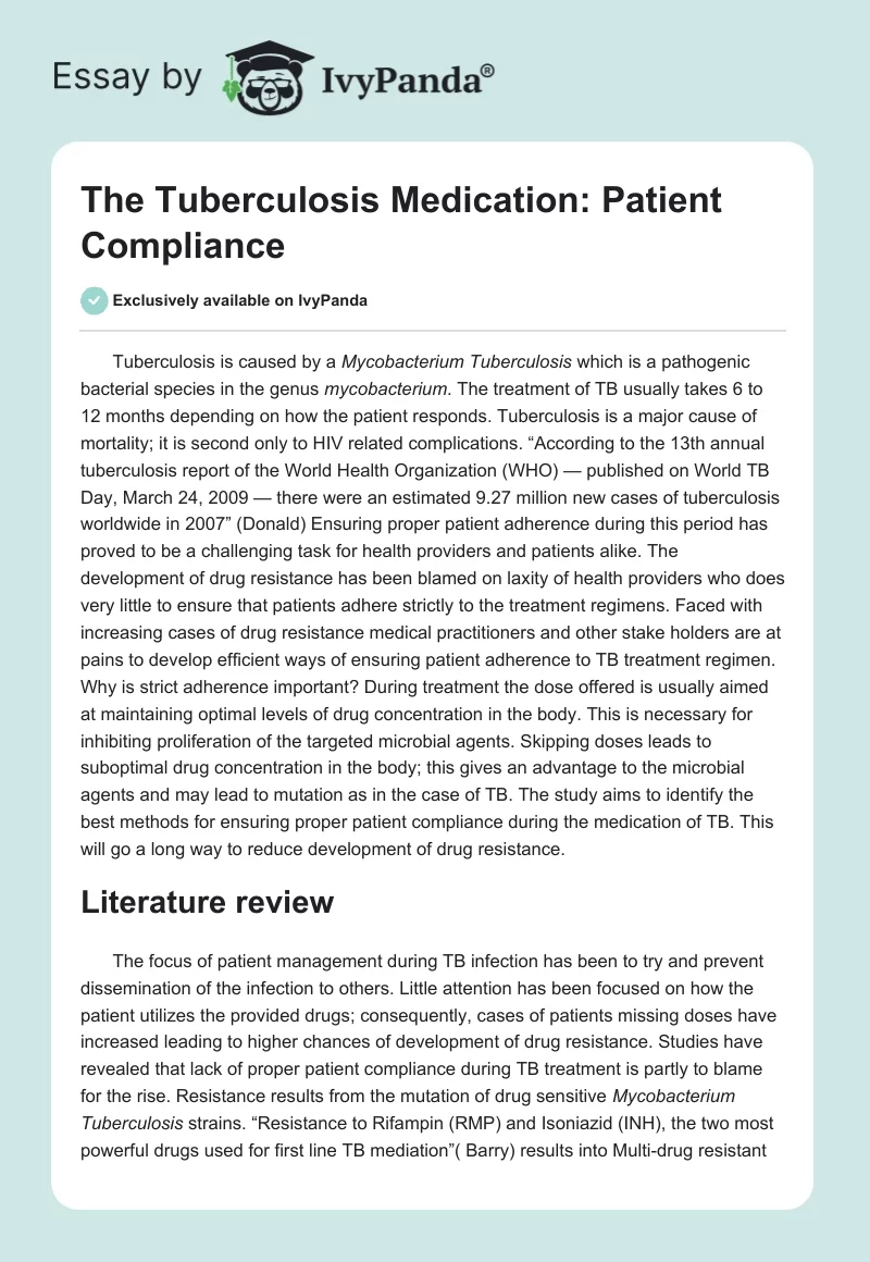 The Tuberculosis Medication: Patient Compliance. Page 1