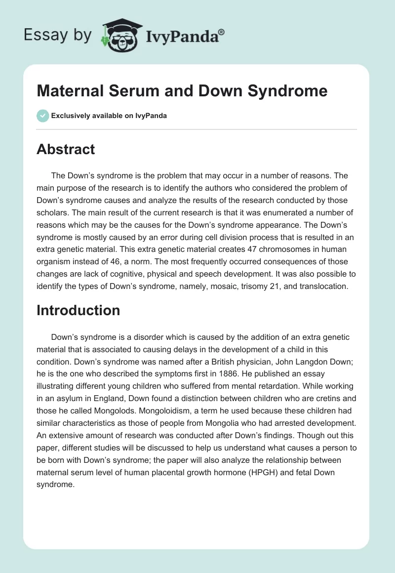 Maternal Serum and Down Syndrome. Page 1