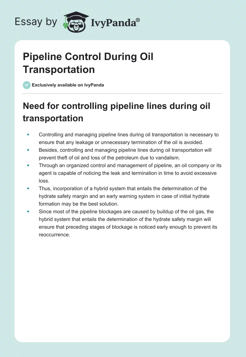 Pipeline Control During Oil Transportation. Page 1