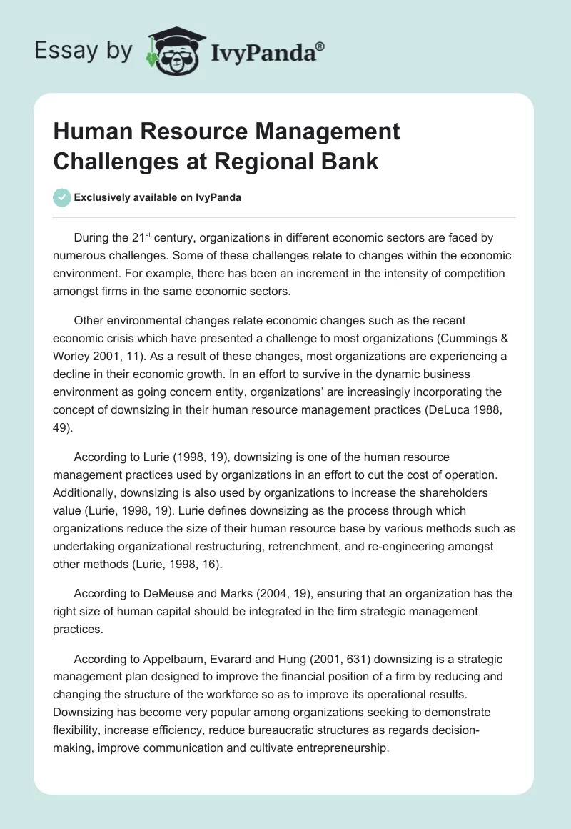 Human Resource Management Challenges at Regional Bank. Page 1