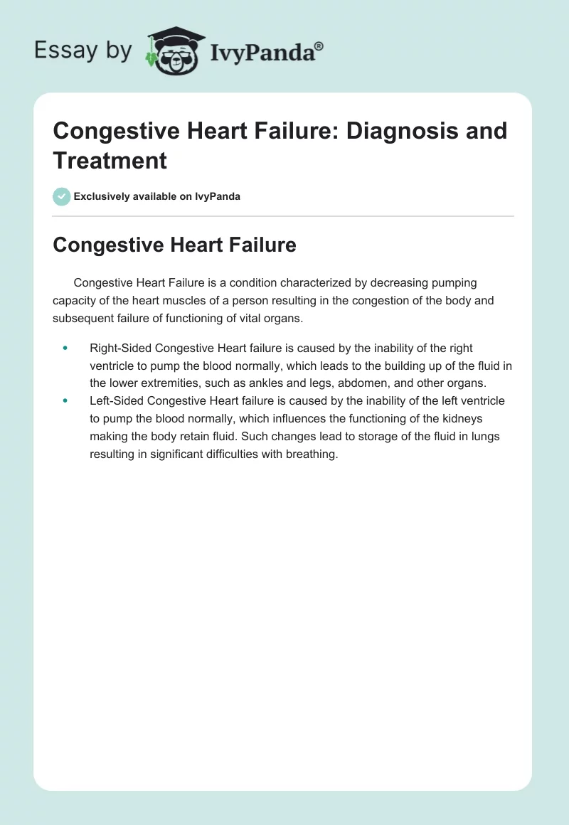 Congestive Heart Failure: Diagnosis and Treatment. Page 1