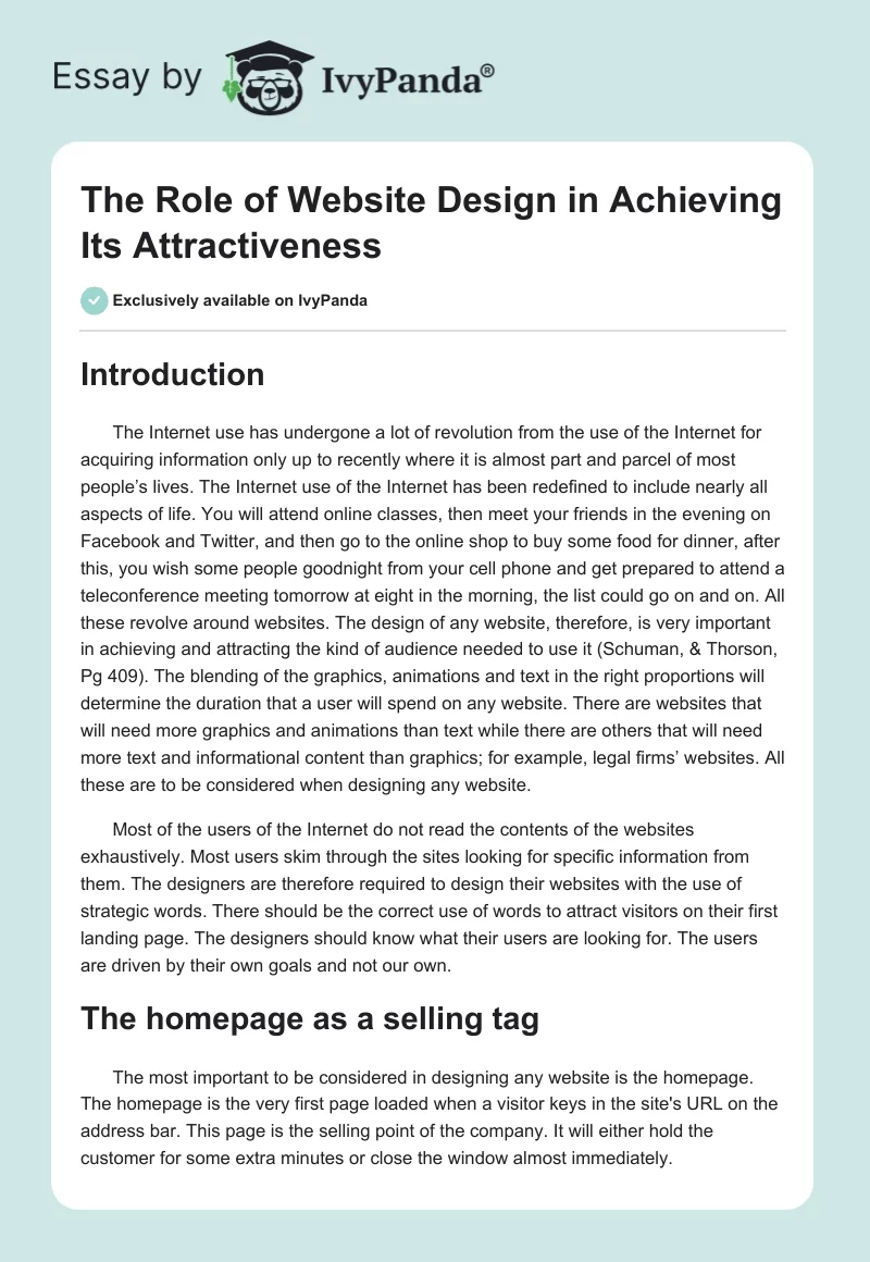 The Role of Website Design in Achieving Its Attractiveness. Page 1