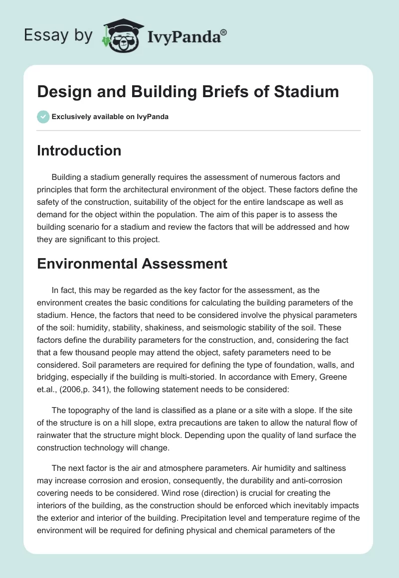 Design and Building Briefs of Stadium. Page 1