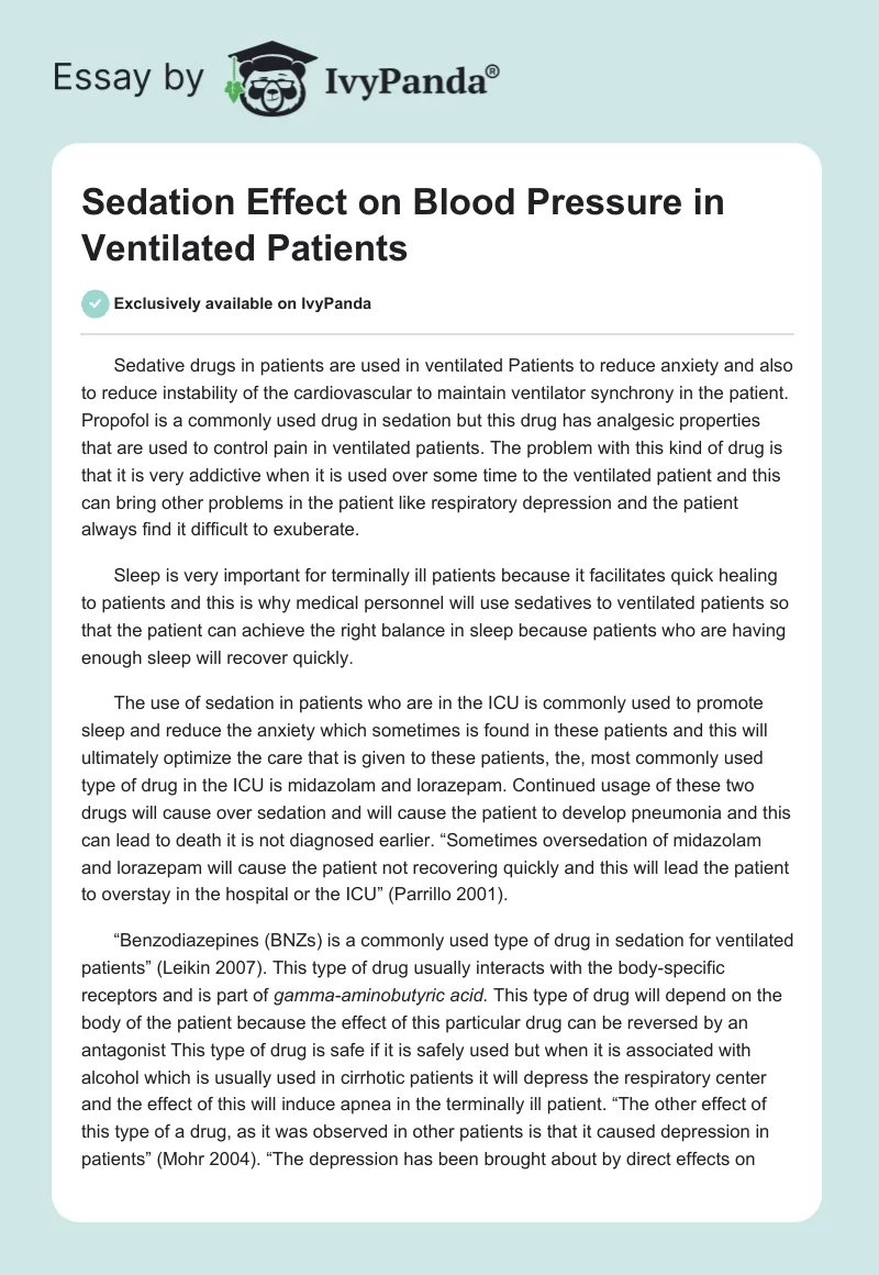 Sedation Effect on Blood Pressure in Ventilated Patients. Page 1