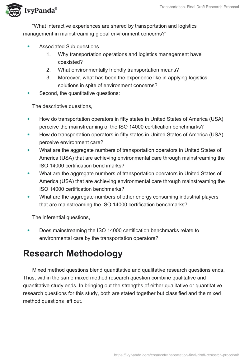 Transportation. Final Draft Research Proposal. Page 5