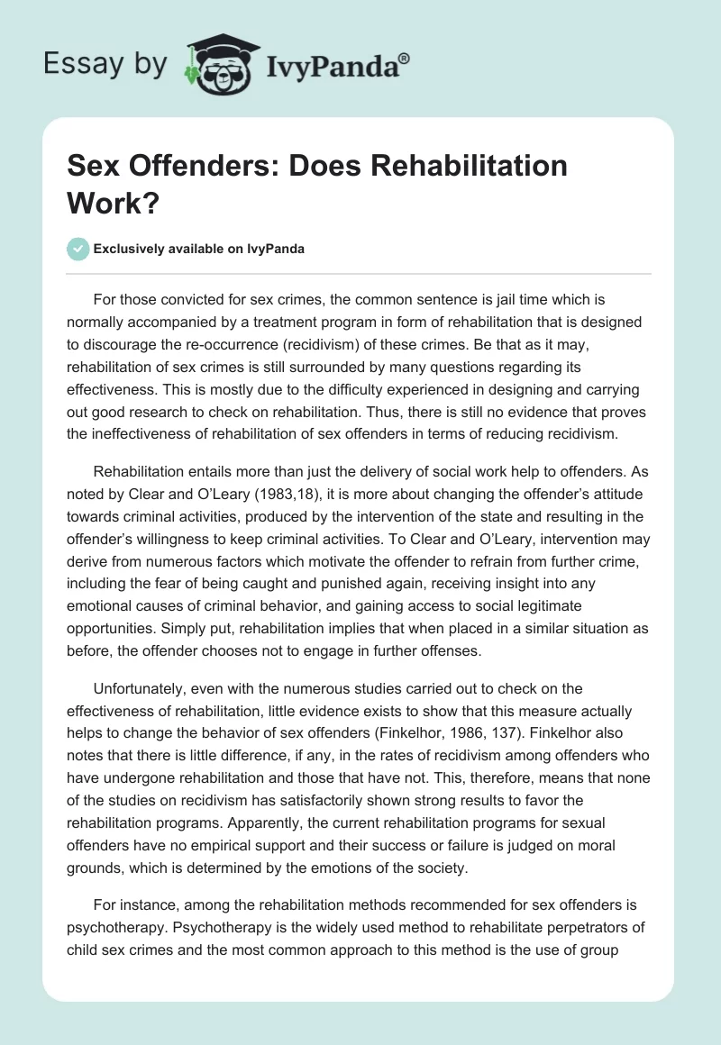 Sex Offenders: Does Rehabilitation Work?. Page 1