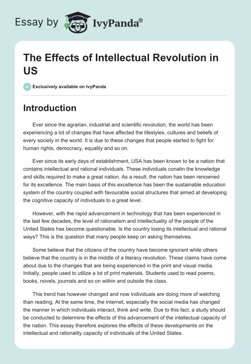 The Effects of Intellectual Revolution in US. Page 1