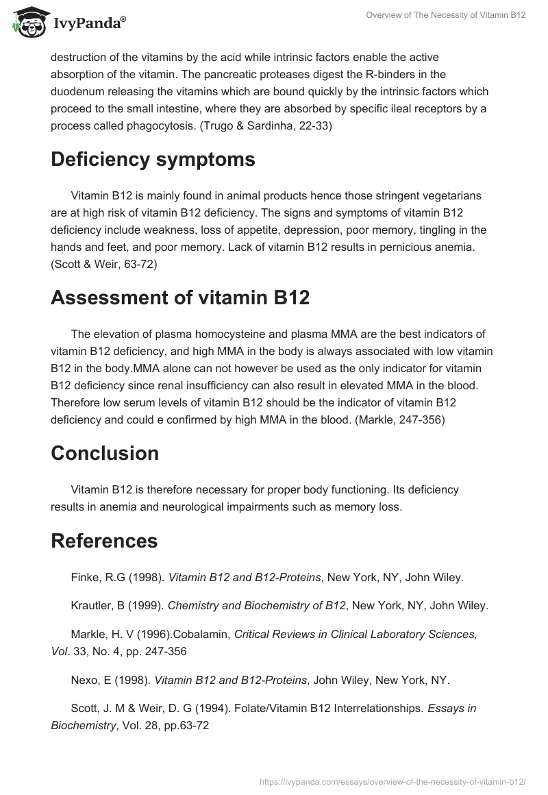 Overview of The Necessity of Vitamin B12. Page 2