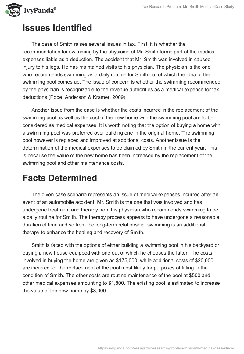Tax Research Problem: Mr. Smith Medical Case Study. Page 2