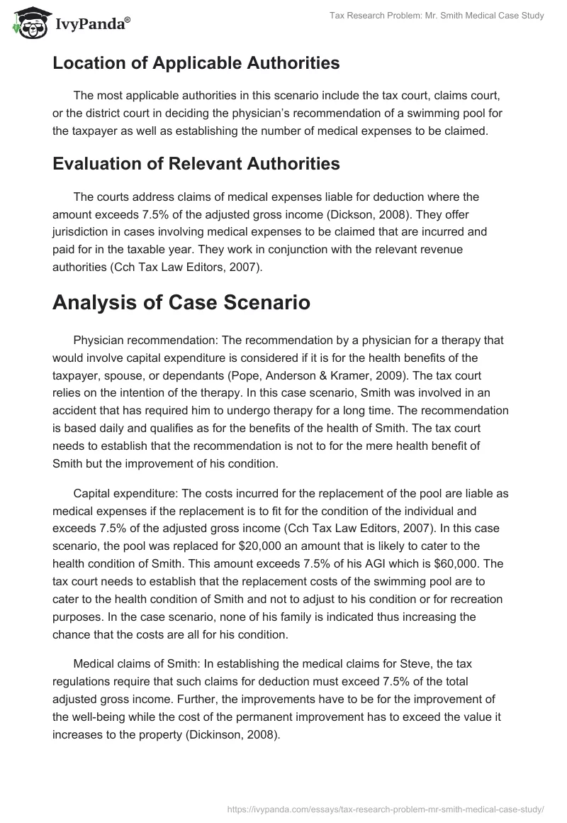 Tax Research Problem: Mr. Smith Medical Case Study. Page 3
