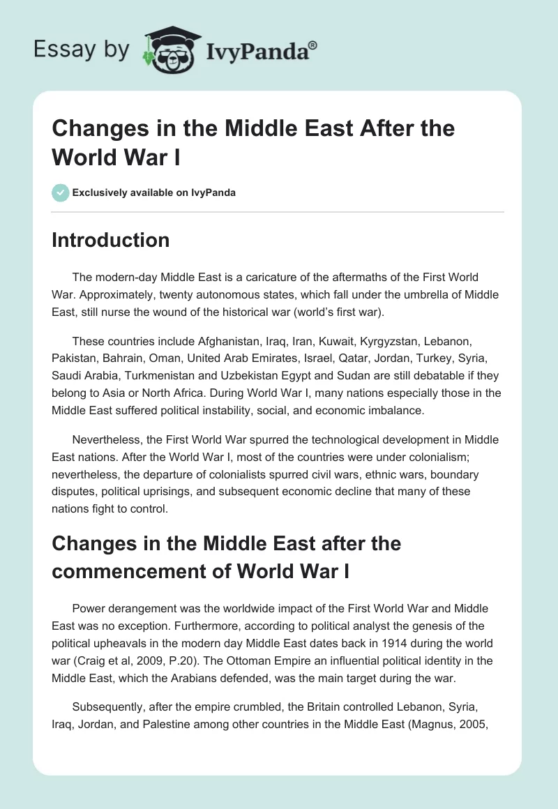 Changes in the Middle East After the World War I. Page 1